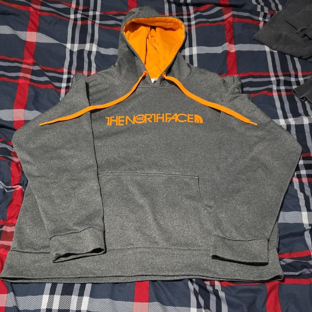 The North Face Charcoal Hoodie with Bright Orange Details